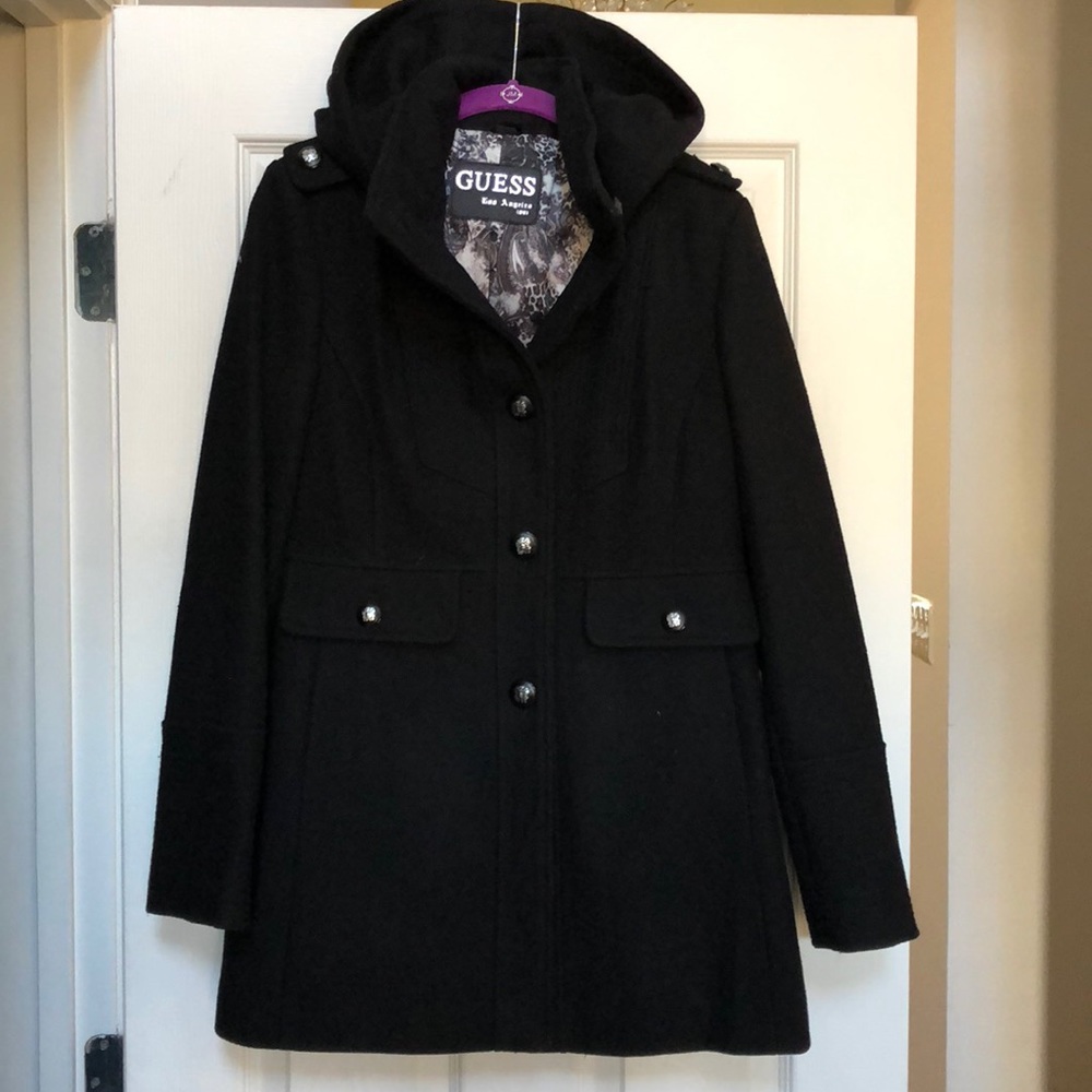 GUESS LOS ANGELES Black hooded Pea Coat